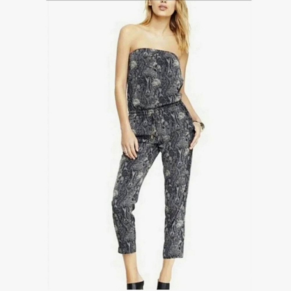 Express strapless snakeskin print cropped pant jumpsuit
